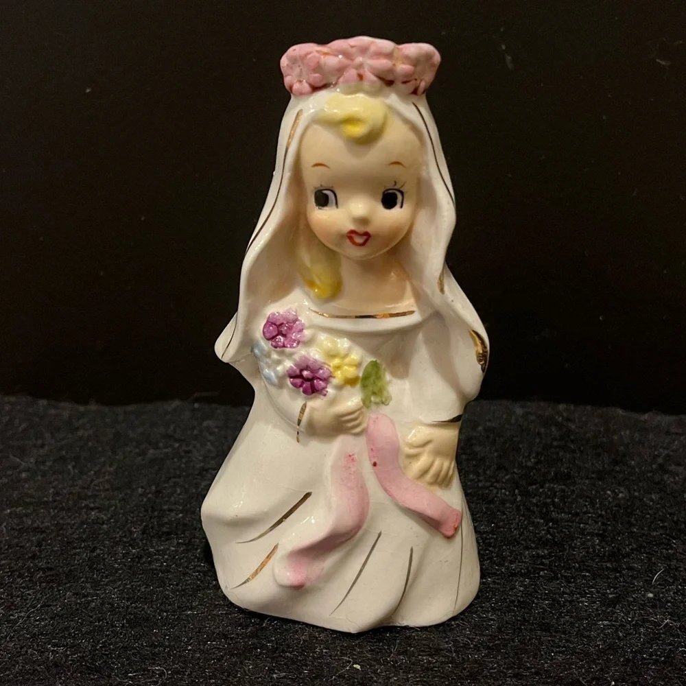 Vintage Tilso Bride Figurine with Pink and White Accents Candle Holder
